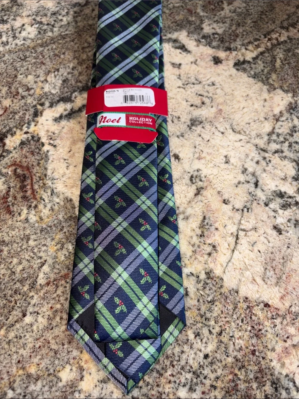 Navy Plaid Tie with Green Accent